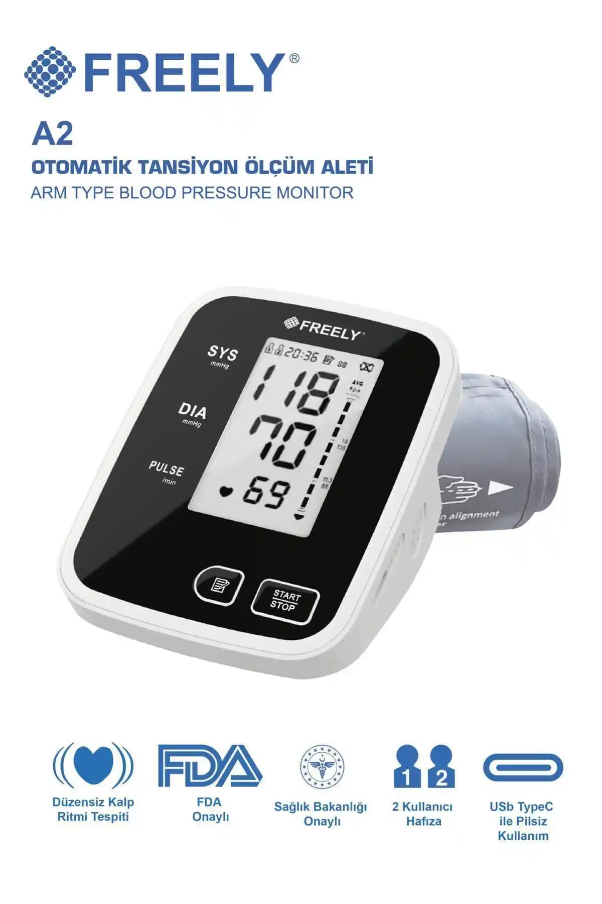 Freely A2 Üst Koldan Dijital Tansiyon Ölçüm Cihazı Sağlık Takibinde Güvenilir Çözüm