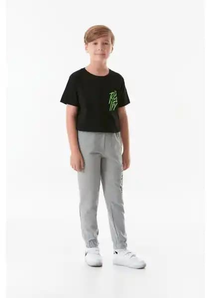 FullaModa Çocuklar İçin Baskılı Beli Lastikli Unisex Jogger Eşofman Altı 80 cm Boy