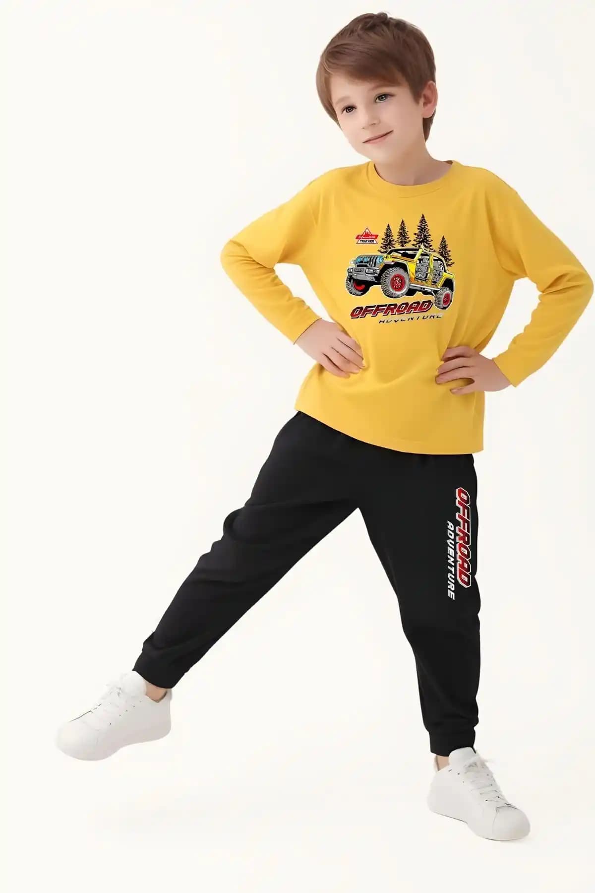 FYK Kids Erkek Çocuk Baskılı Alt-Üst Takımı Konfor ve Şıklık Sunan Günlük Giyim Seçeneği