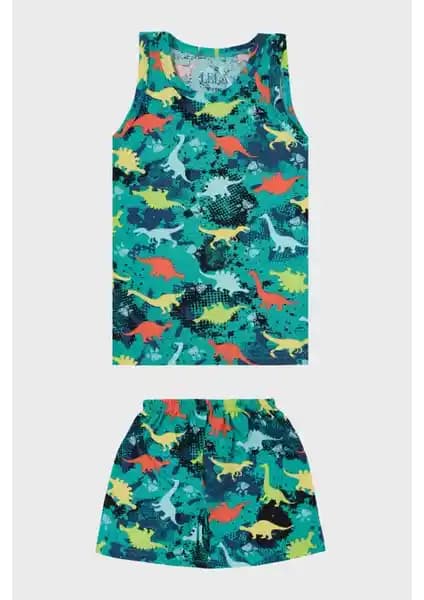 Lela Desenli Streç Pamuklu Erkek Çocuk Atlet Boxer Takımı 2'li İç Giyim Seti