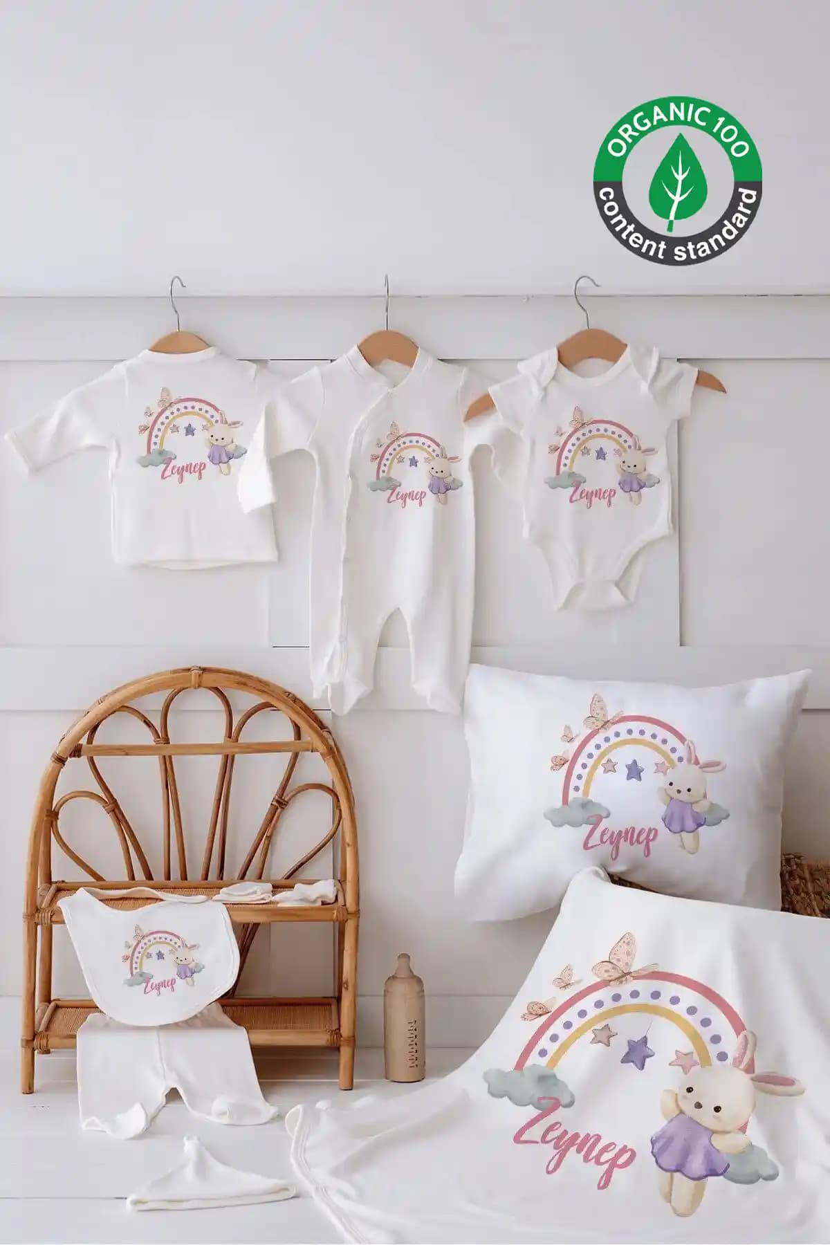 Lilabio %100 Organik Pamuklu Kişiselleştirilebilir Bebek Hastane Çıkışı Seti