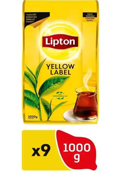 Lipton Yellow Label Dökme Çay 1000 gr X 9'lu büyük paketler, yüksek kalite ve geleneksel Türk çay kültürüne uygun