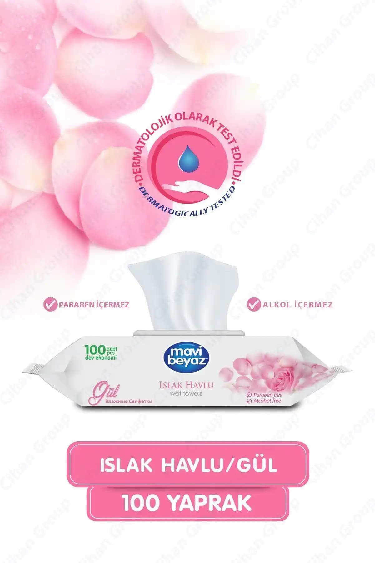 Mavi Beyaz 100 Yaprak Gül Kokulu Islak Mendil: Günlük Hijyen ve Ferahlık İçin Uygun