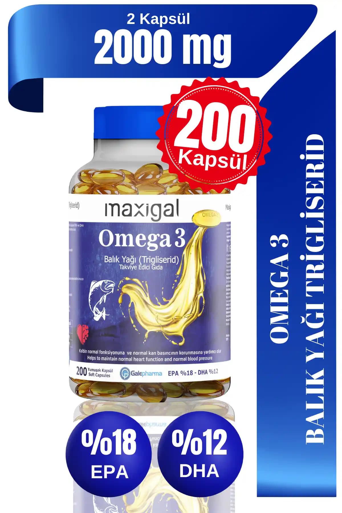 Maxigal Omega 3 Balık Yağı 2000 Mg: Kalp ve Beyin Sağlığını Destekleyen Yüksek Kaliteli Takviye