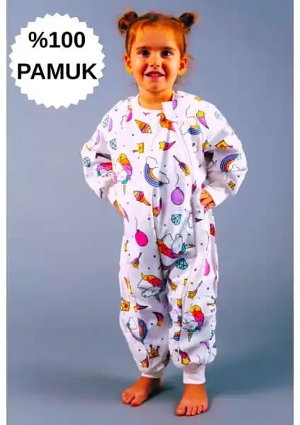 Mini Kiti Kışlık Çift Taraflı Organik Pamuk Unicorn Çocuk Uyku Tulumu