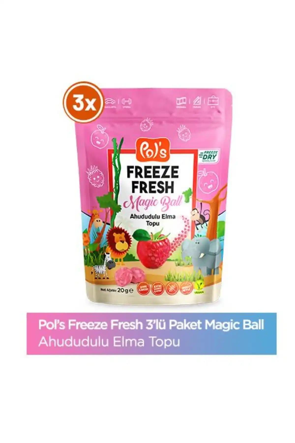 Pol's Freeze Fresh Magic Ball Ahududulu Elma Sağlıklı ve Pratik Meyve Atıştırmalığı 20g x 3 adet