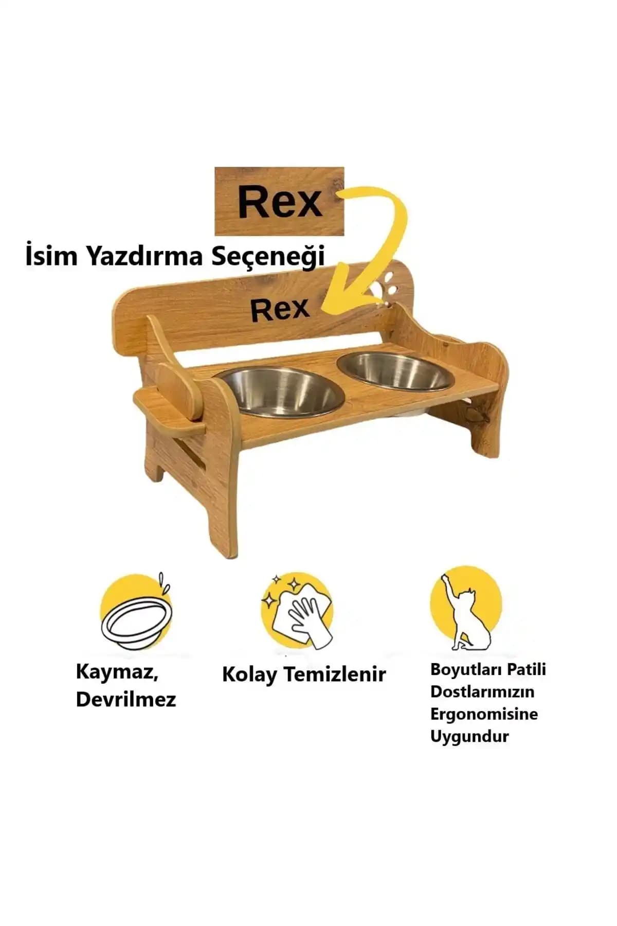 RealWood Özel İsim Baskılı Ahşap Mama ve Su Kabı Standı: Estetik ve Fonksiyonellik