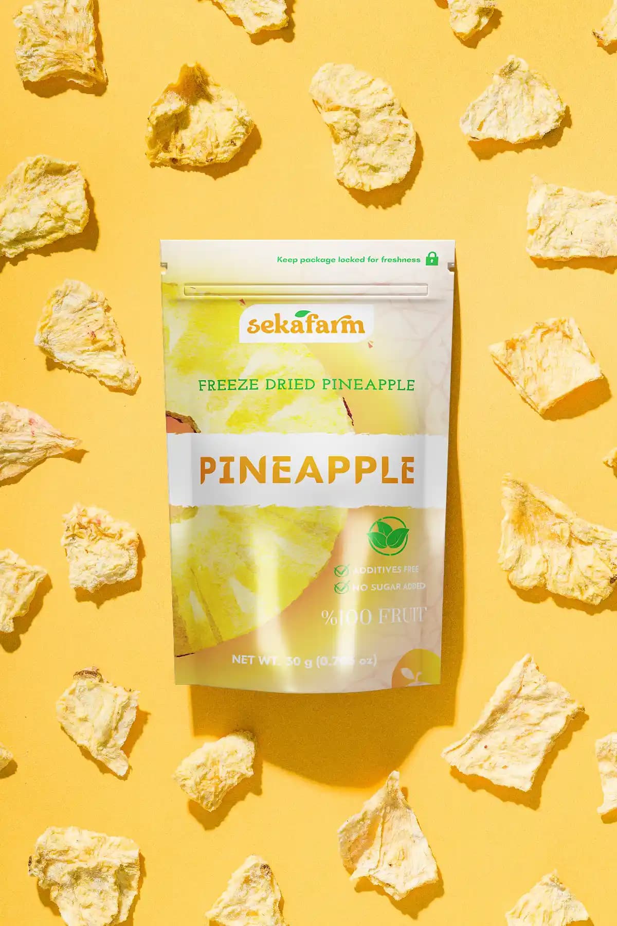 Sekafarm Dondurularak Kurutulmuş Ananas 30g Sağlıklı ve Pratik Meyve Cipsi