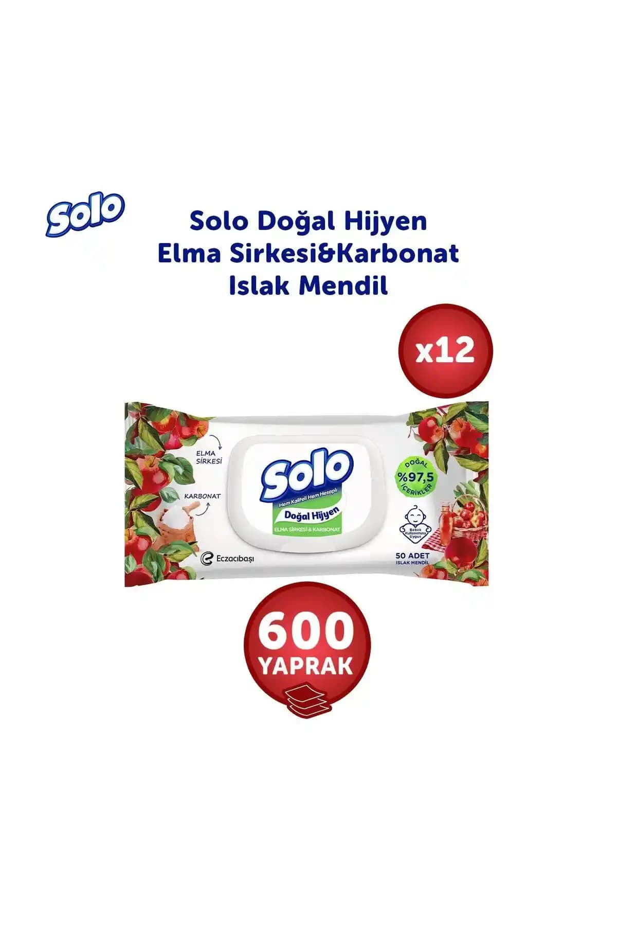 Solo Doğal Hijyen Elma Sirkesi ve Karbonatlı Islak Mendil 12'li Paket Doğal Temizlik ve Hijyen Çözümü