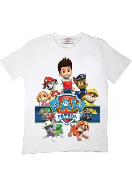 TakeTshirt Paw Patrol Çocuk Beyaz Tişörtü Renkli Grafiklerle Günlük Kullanım İçin Uygun