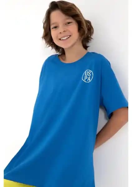 U.S. Polo Assn. Erkek Çocuk Kobalt Oversize Bisiklet Yaka Tişörtü Günlük ve Spor Kullanımına Uygun
