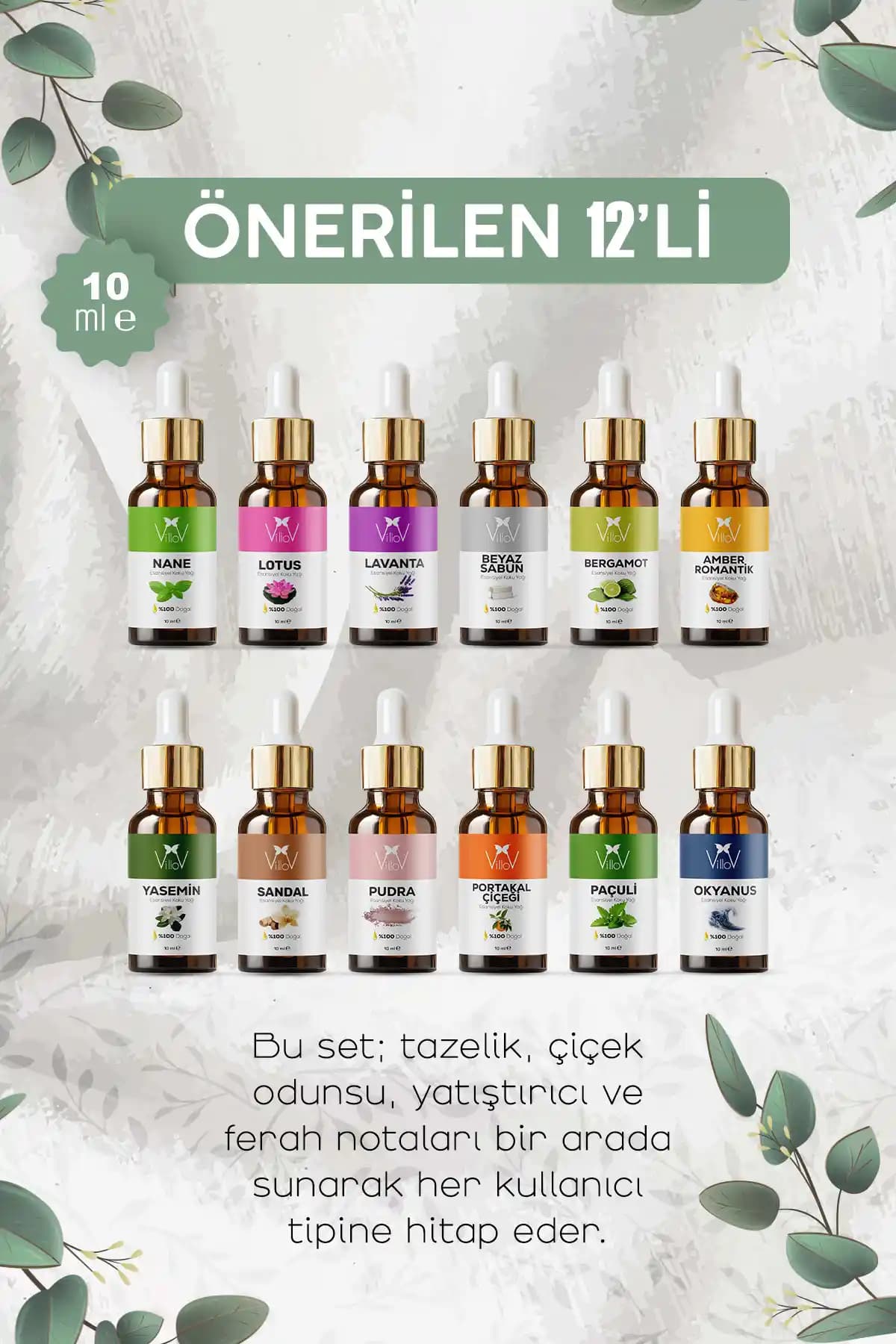 Villov Favori 12'li Set Esansiyel Uçucu Yağı Doğal Aromaterapi Deneyimi