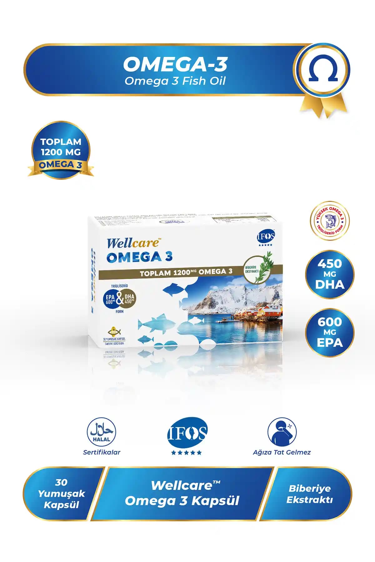 Wellcare Omega 3 Balık Yağı 30 Yüksek Doz Kapsül Sağlıklı Yaşam Destekleyici