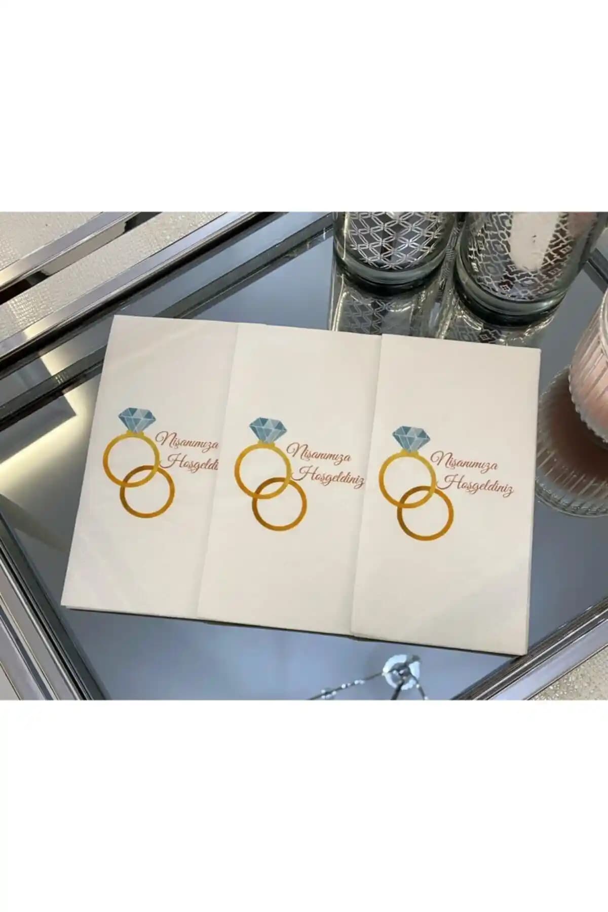 Yüzüklü Nişan Peçetesi 16'lı Zarif ve Şık Masa Dekoru Seçeneği