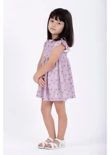 Zepkids Kız Çocuk Lila Renkli Puantiye Desenli Fırfırlı Elbise Günlük Kullanım İçin