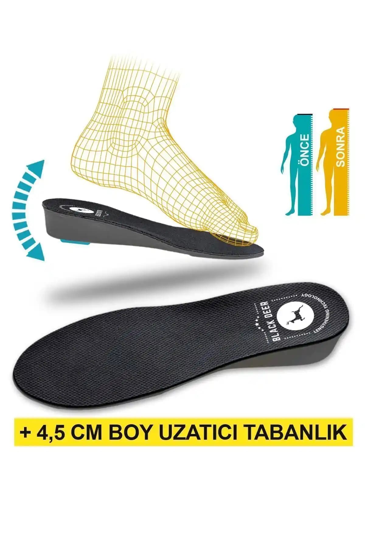 Black Deer Extender 4,5 cm Siyah Gizli Tabanlık ile Ayak Konforu ve Boy Uzatma Etkisi