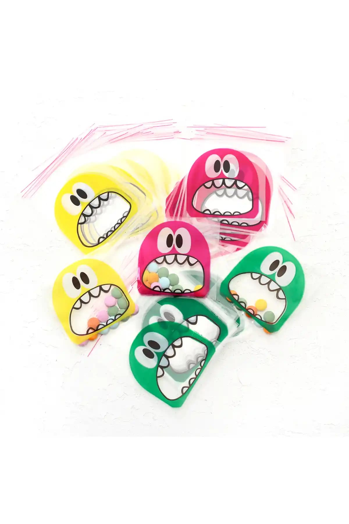 Canavar Desenli Bantlı Şeffaf Poşetlerle Hızlı ve Şık Paketleme, Türk Menşei 10x15 cm