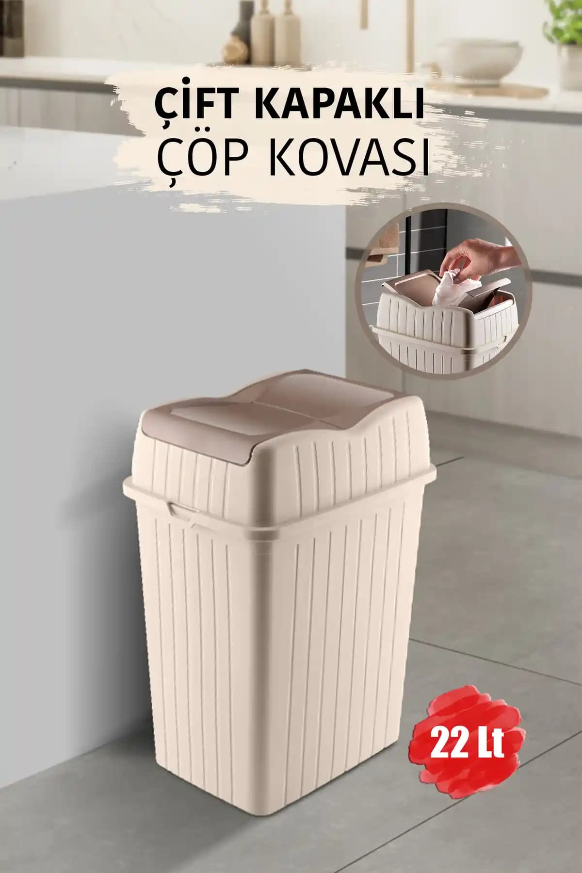 MYBOX 22 L Çift Kapaklı Slim Çöp Kovası: Minimalist, Dekoratif ve Hijyenik Düzenleyici