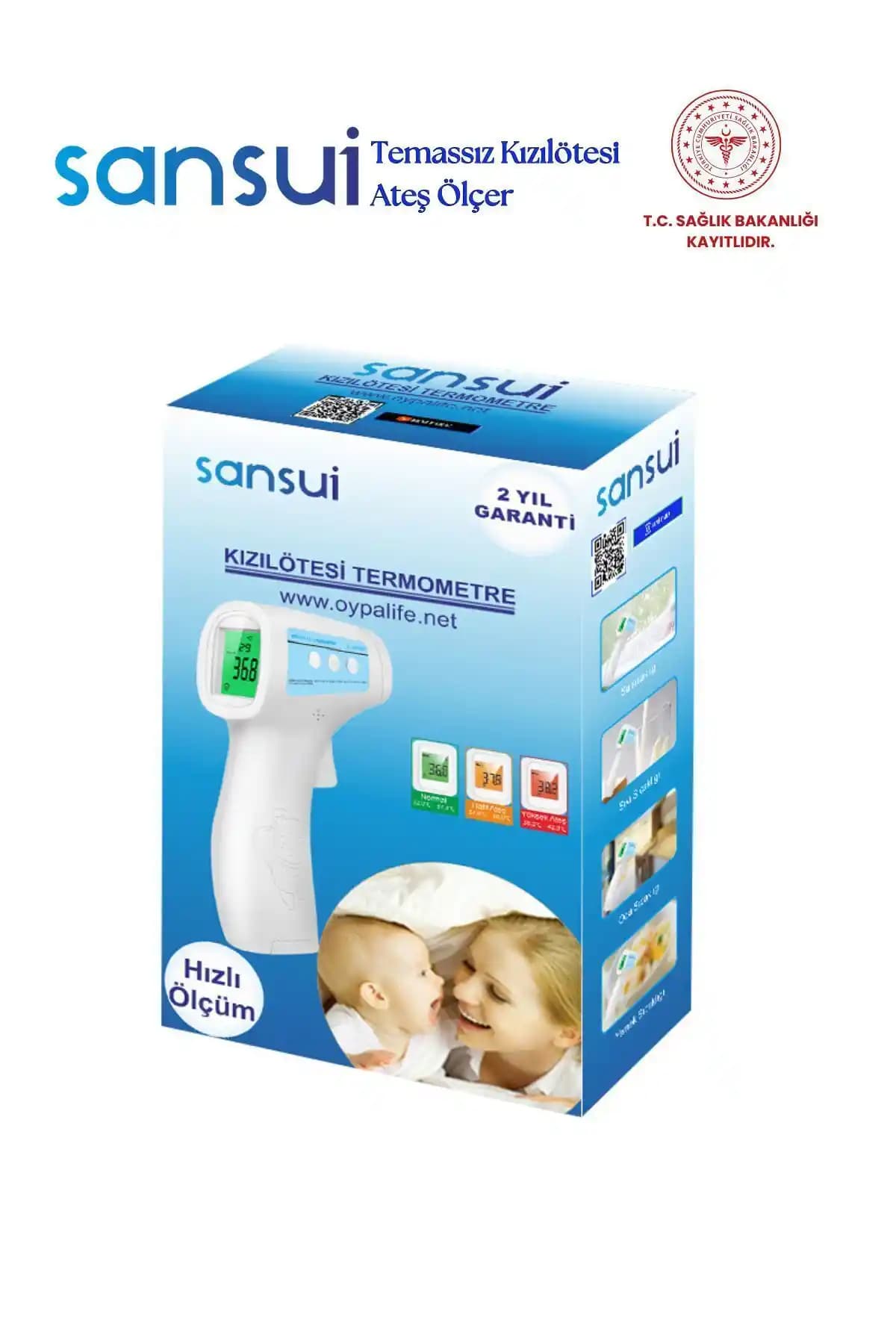 Sansui Temassız Kızılötesi Ateş Ölçer: Çoklu Ölçüm, Hafıza ve CE/ÜTS Sertifikaları