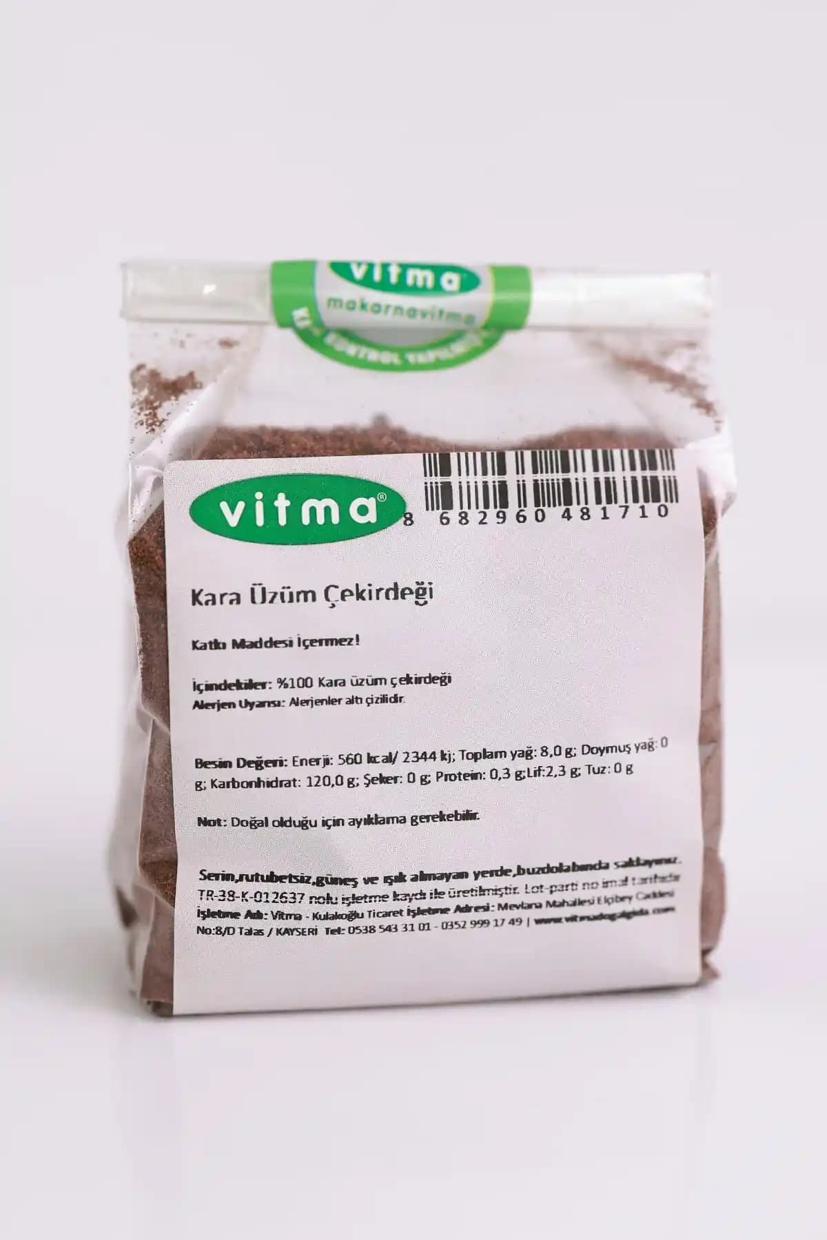 Vitma Kara Üzüm Çekirdeği Tozu 200 g – %100 Siyah Üzüm Çekirdeği, Doğal Gıda