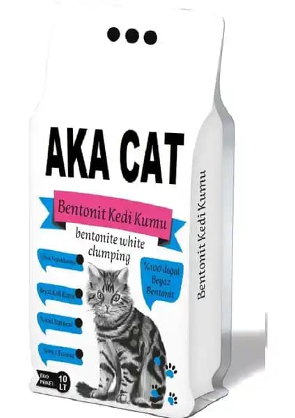 AkaCat 20 Lt Beyaz Bentonit Kedi Kumu Doğal, Güçlü Emme ve Topaklaşma Özelliği ile