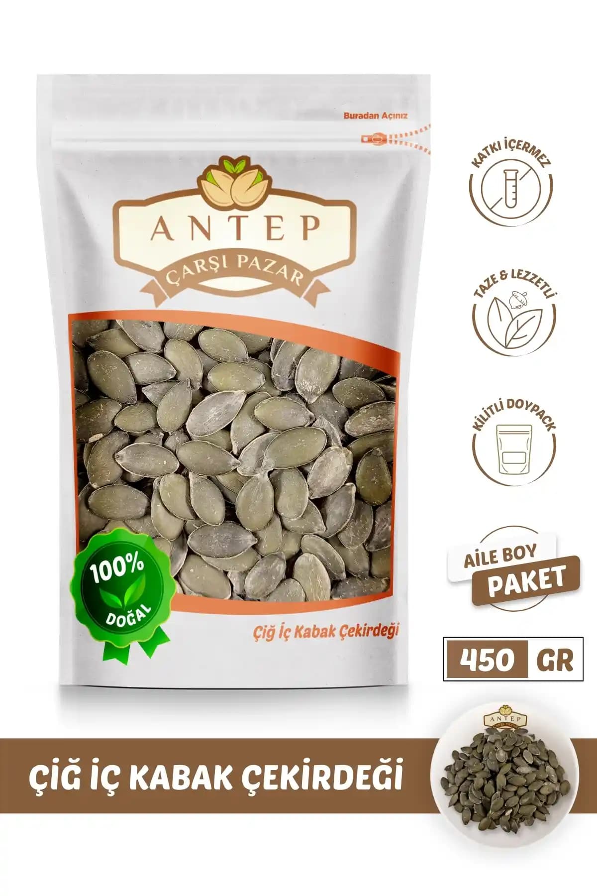 Antep Çarşı Pazar Doğal Çiğ Kabak Çekirdeği 450g Taze ve Sağlıklı Atıştırmalık