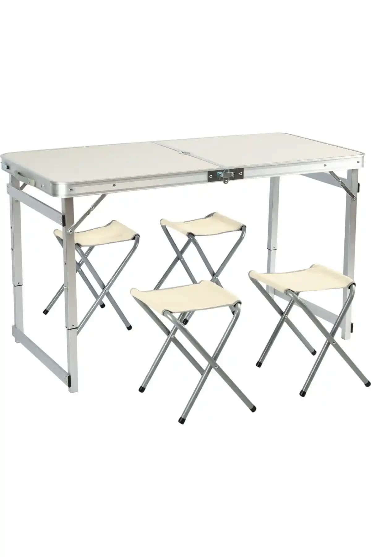 Funky Chairs Bej Katlanabilir Piknik Masası Seti Dayanıklı ve Şık Tasarım