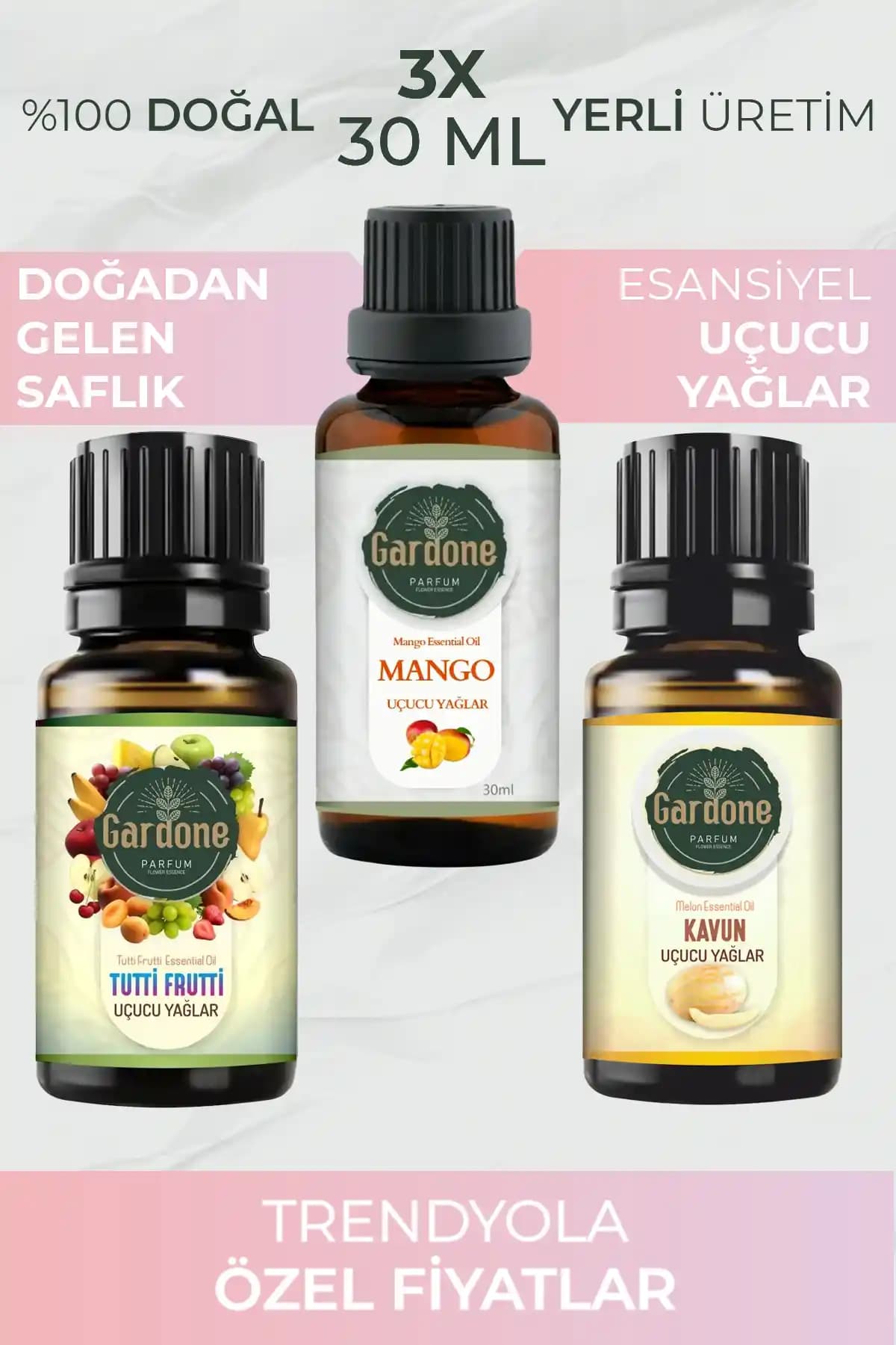 Gardone 3'lü Uçucu Yağ Seti Organik Aromaterapi ve Doğal Koku Deneyimi