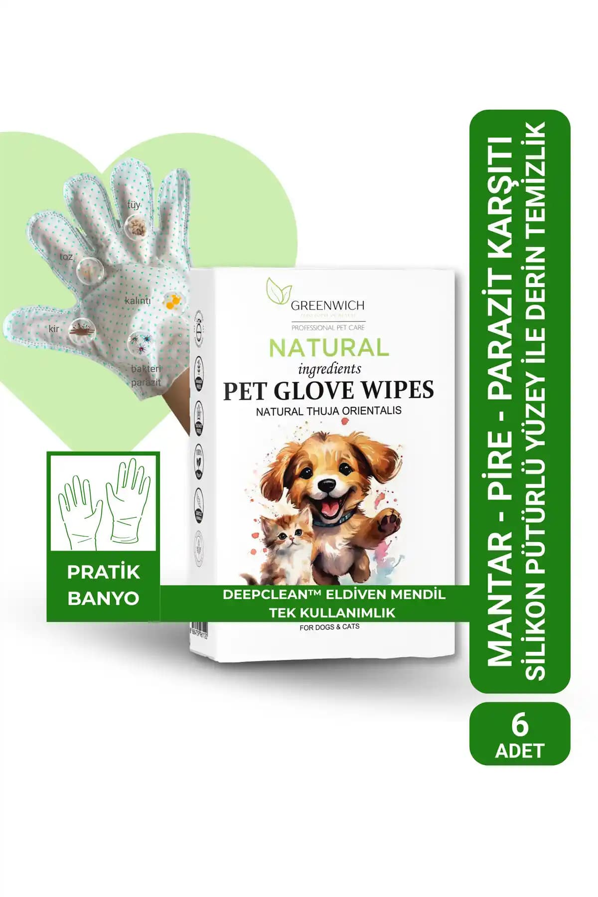 Greenwich Zero Point of Beauty Dokulu Eldiven Mendil ile Evcil Hayvan Temizliği Kolaylaşır