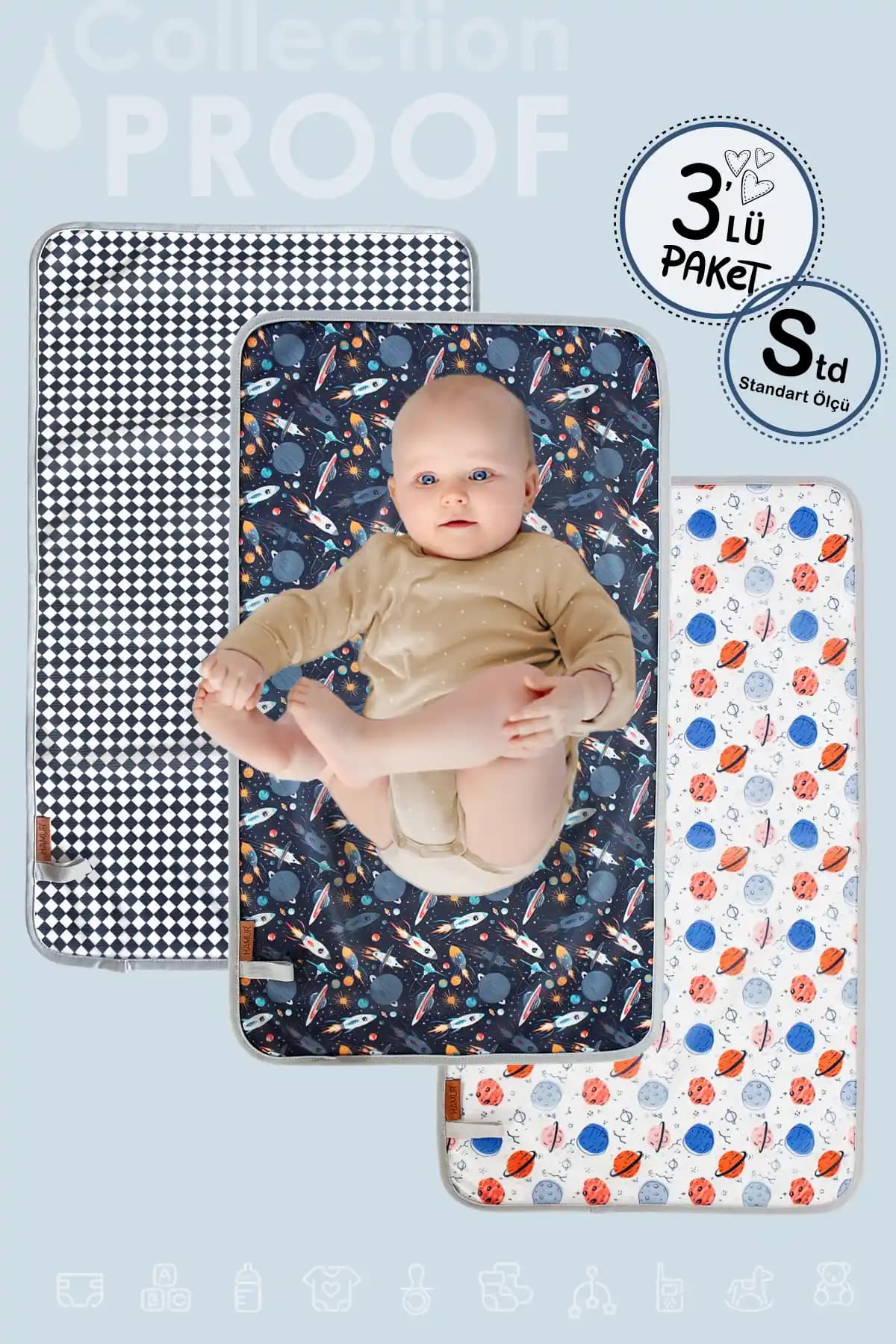 HAMUR Baby Proof 3'lü Alt Açma Değiştirme Örtüsü: Pratik ve Hijyenik Bebek Bakım Çözümü