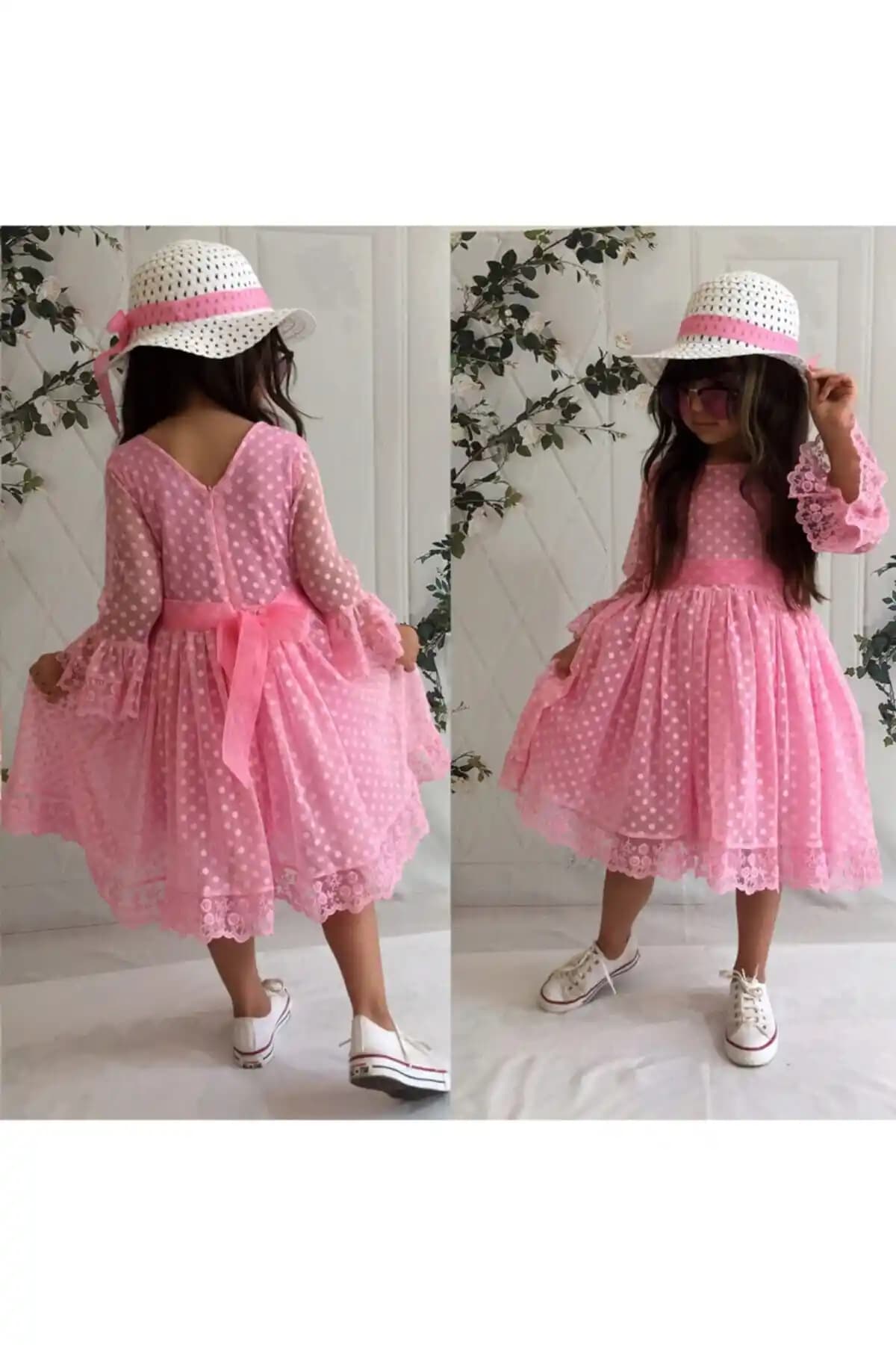 Mixie Kız Çocuk Pembe Şapkalı Güpürlü Prenses Model Elbisesi - Şıklık ve Rahatlık Bir Arada