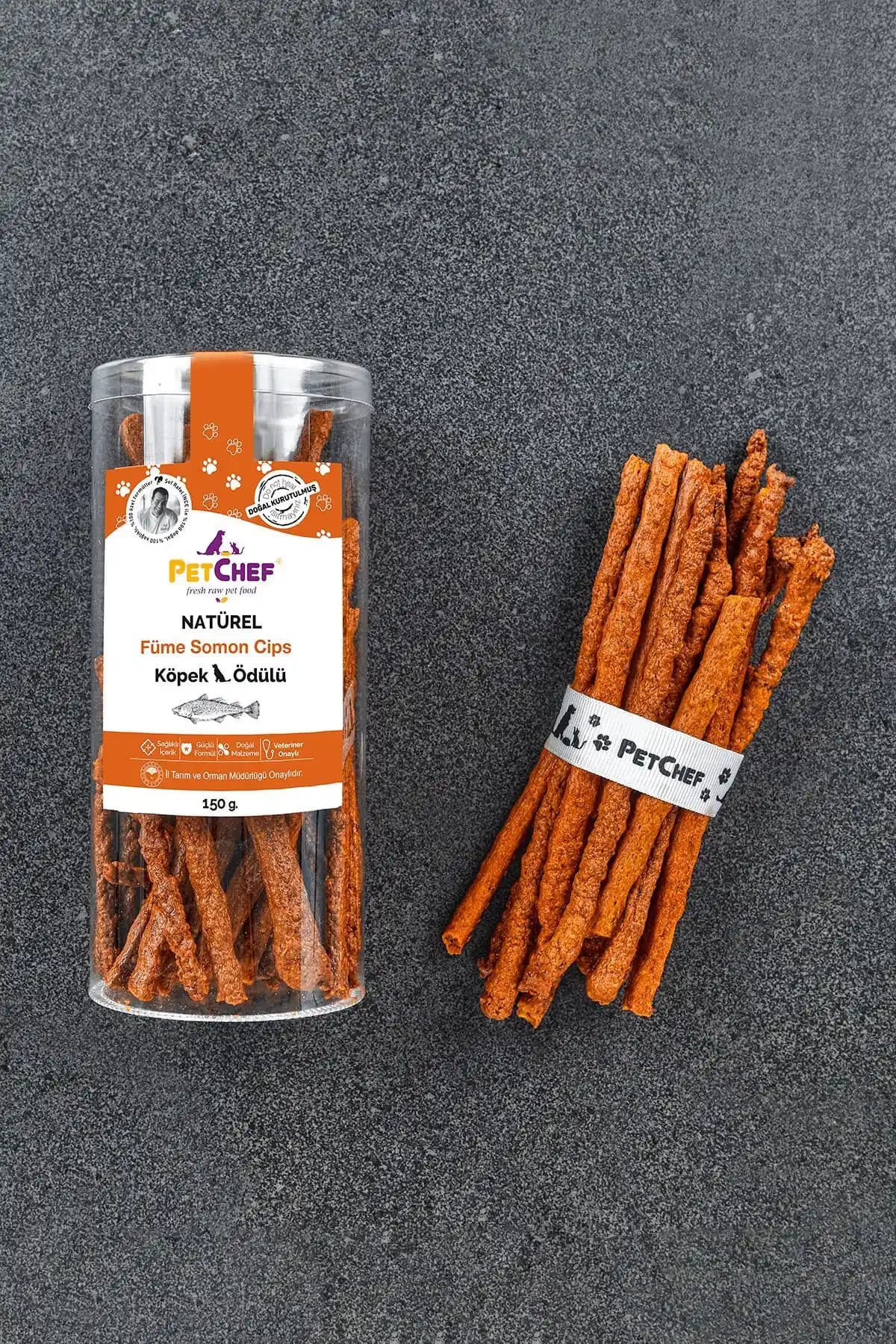 PetChef Füme Somon Balığı Cipsi: Sağlıklı ve Lezzetli Köpek Ödülü 150g Paket