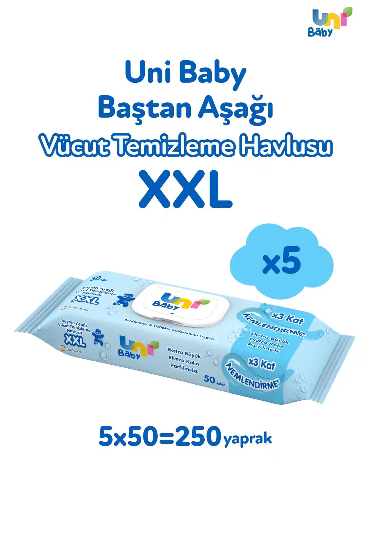 Uni Baby XXL Vücut Temizleme Havlusu Bebek ve Yetişkinler İçin Güvenilir Temizlik Çözümü