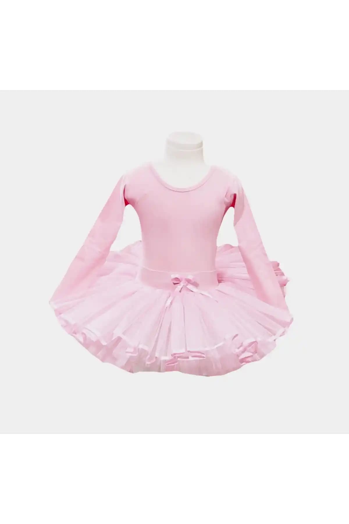 Yılz Bale ve Spor Çocuklar İçin Uzun Kollu Sırtı Çapraz Bale Mayosu ve Tül Etek