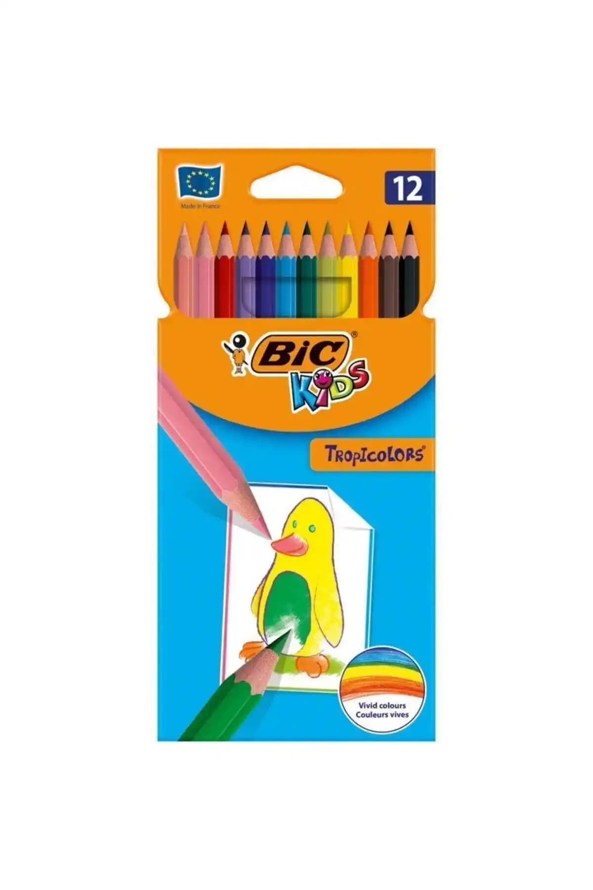 Bic Kids Tropicolor 12 Renk Kuru Boya Kalemi Çocuklar İçin Dayanıklı ve Canlı Renkli Set