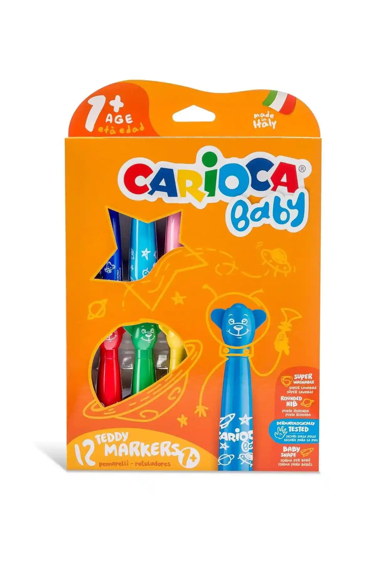 Carioca Teddy Jumbo Bebek Yıkanabilir Keçeli Boya Kalemi 12'li Çocuklar İçin Güvenli
