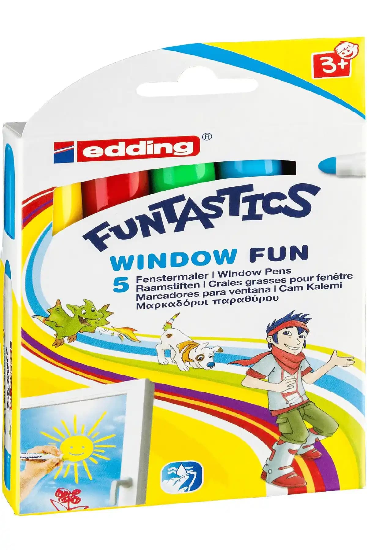 Edding Funtastics 5'li Cam Boyama Kalemi Çocuklar ve Eğitim İçin Uygun
