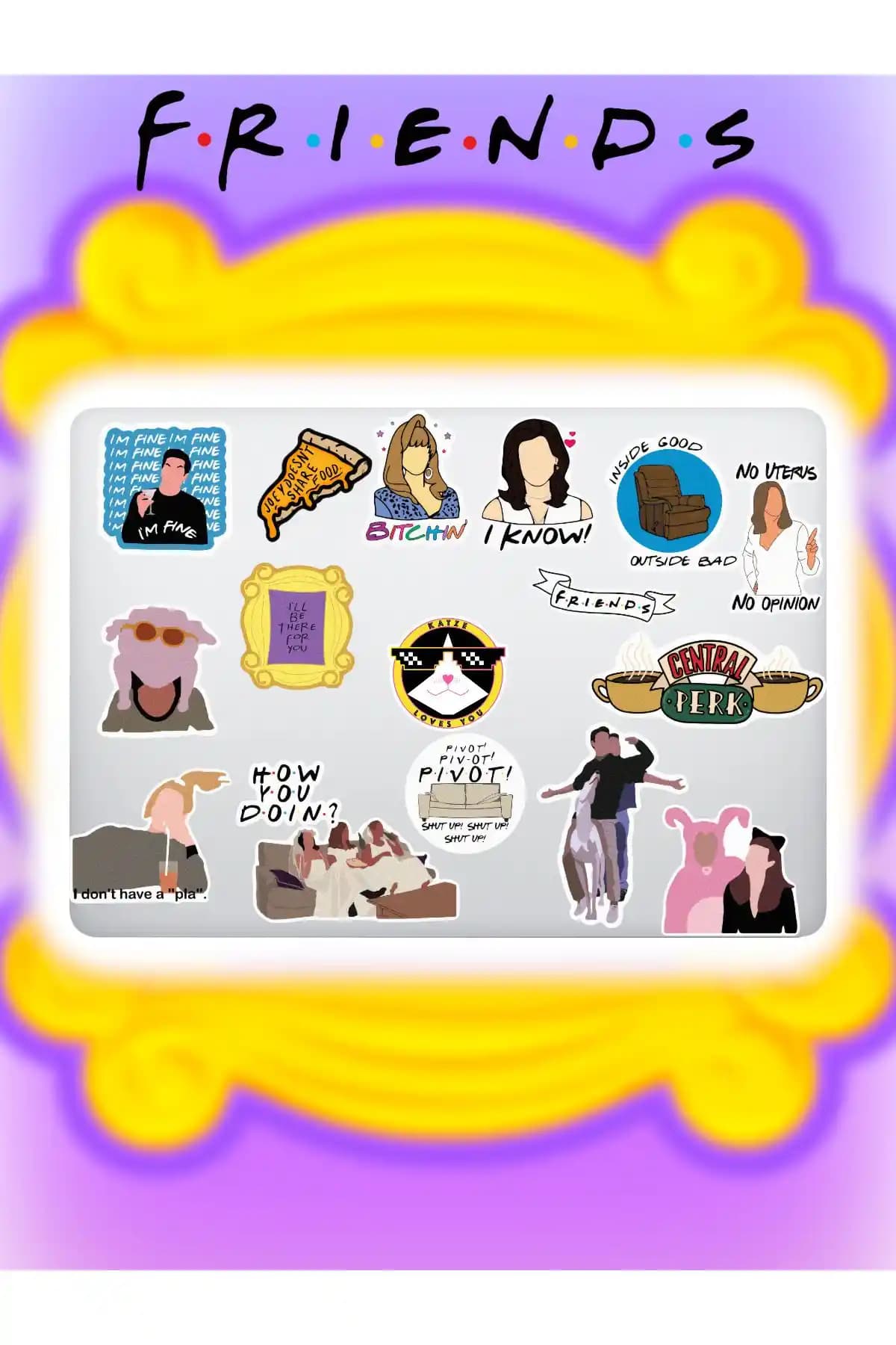 Friends Dizisi Temalı Sticker Seti Bilgisayar ve Valiz İçin Dayanıklı Çıkartmalar