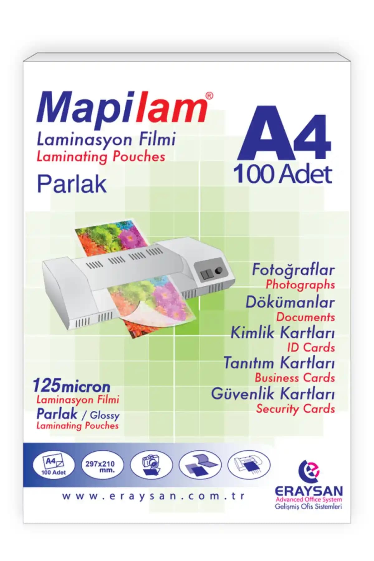Mapilam 125 Mikron Parlak Laminasyon Filmi A4 100 Lü Yüksek Kalite ve Dayanıklılık