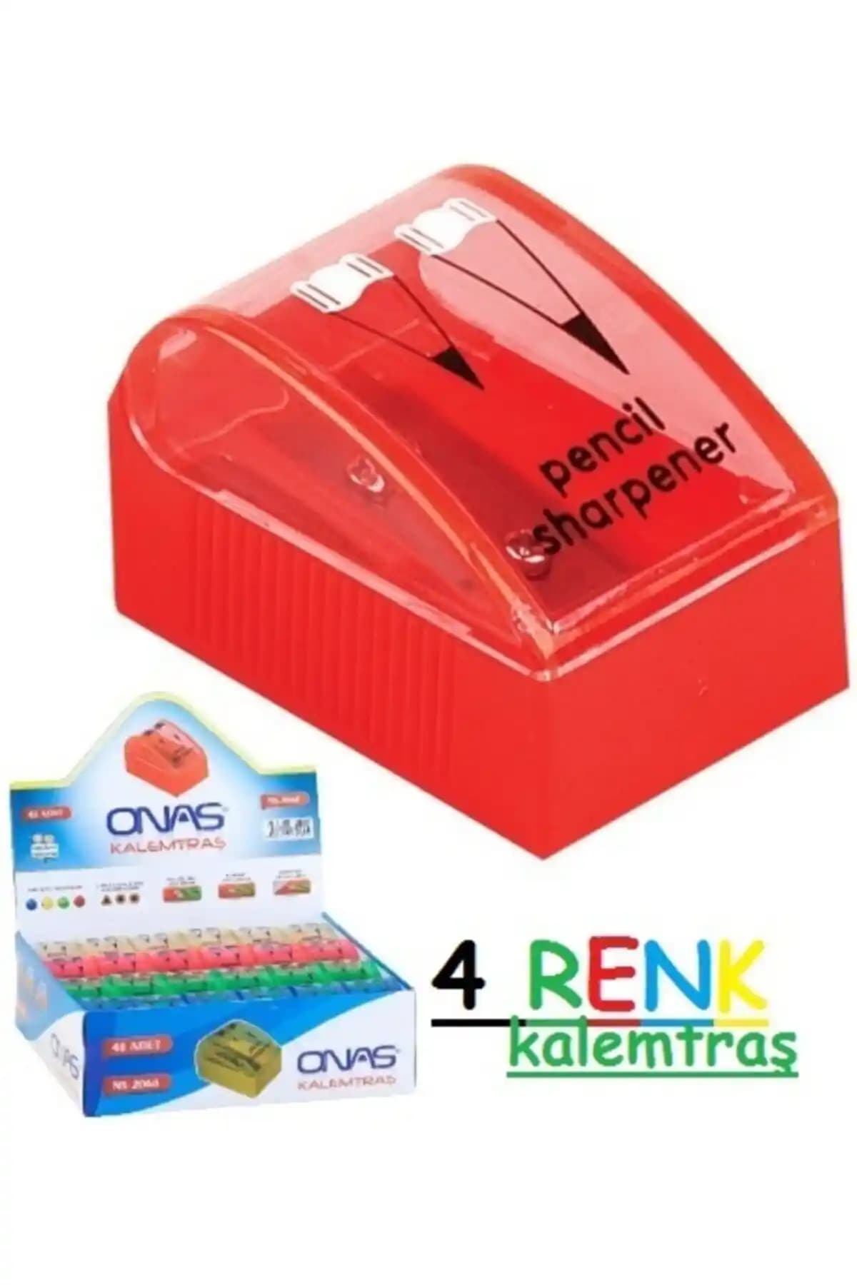 Onas 4'lü Kalemtraş Seti Çift Taraflı ve Kapaklı Renkli Tasarım
