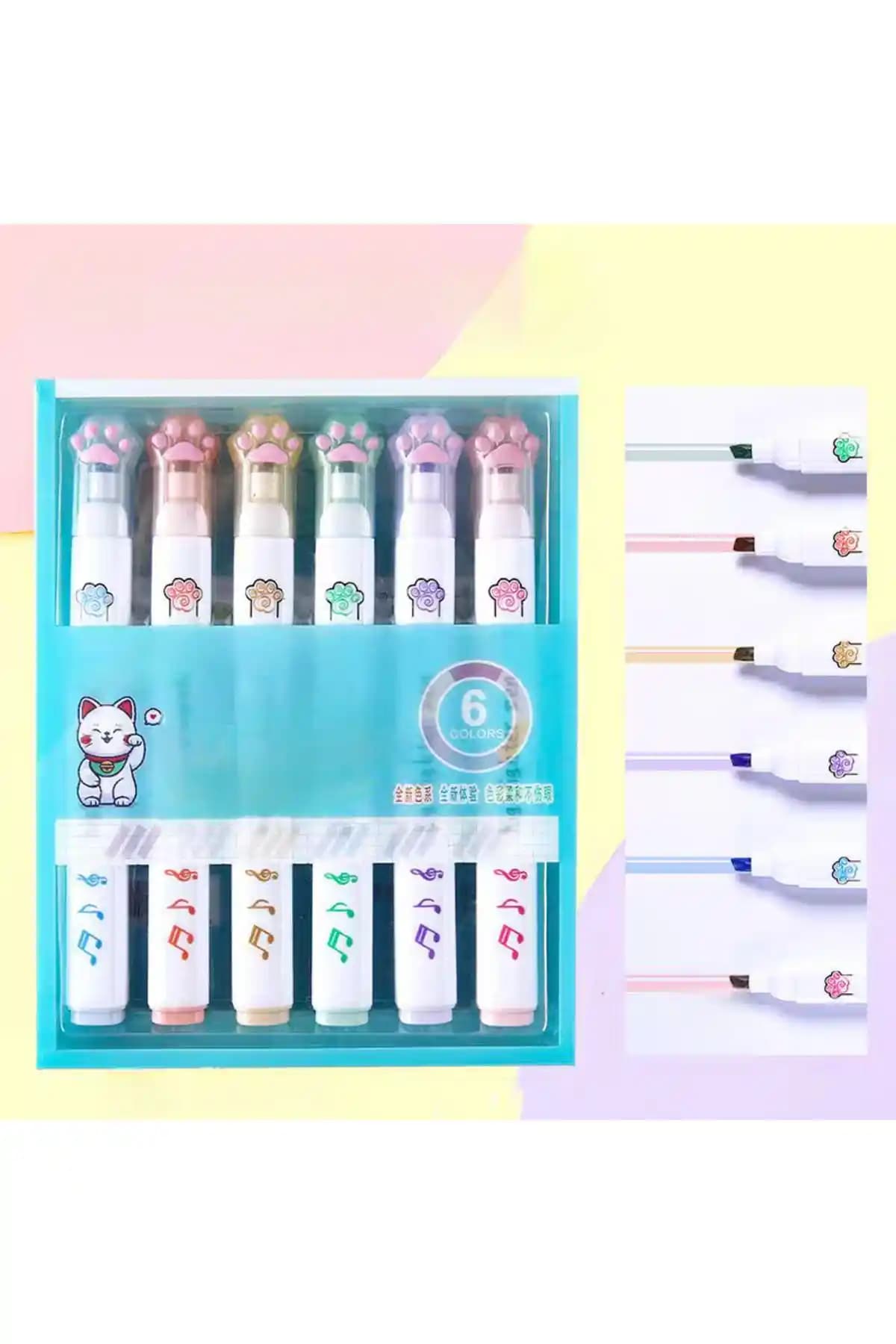 TOUCH SKETC Kedi Pati Fosforlu Kalem Seti Renkli ve Dayanıklı Çocuk ve Gençler İçin