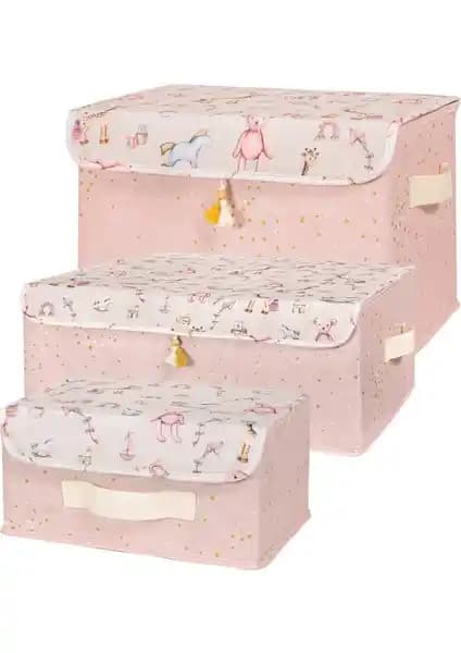 Faiend Baby Çok Amaçlı Püsküllü Kapaklı Kutu Seti Kız Bebek Odası Düzenleyici