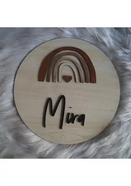 Grafiker Anne Gökkuşağı Temalı Ahşap Kabartmalı Kapı Süsü 30x30 cm Dekoratif Tasarım