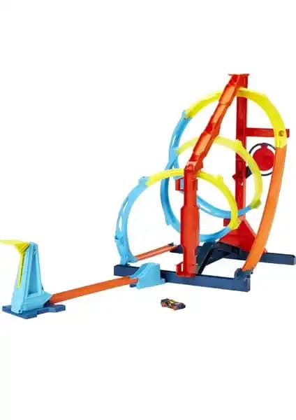 Hot Wheels Track Builder Spiral Dönüşlü Pist Oyun Seti Çocuklar İçin Yarış ve Hedef Vurma Deneyimi