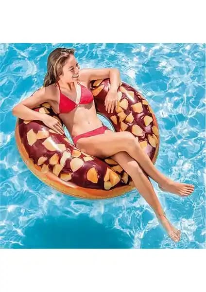 İntex Vardem Çikolatalı Donut Deniz Simit 114 cm Güvenli ve Eğlenceli Yüzme Oyuncağı