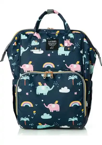 Lal Baby Fil Desenli Lacivert Anne Bebek Bakım Sırt Çantası Günlük Kullanım İçin Uygun