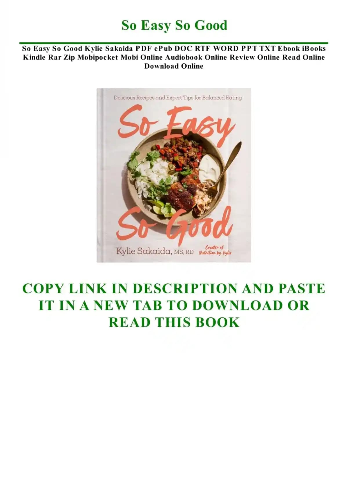 Kylie Sakaida'nın So Easy So Good Kitabı: Sağlıklı ve Pratik Yemek Tarifleri Rehberi