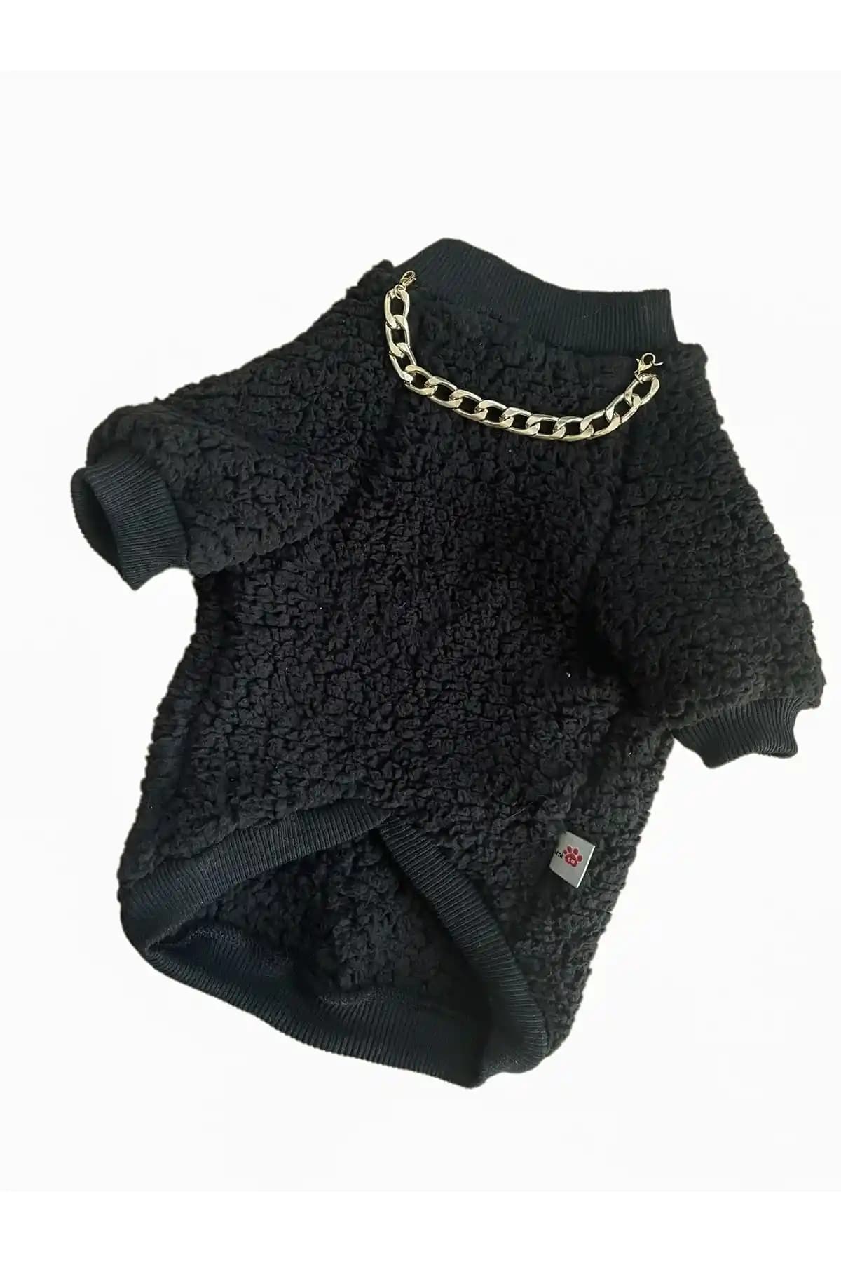 Barneystore Siyah Peluş Kolyeli Sweat Evcil Dostlar İçin Şık ve Konforlu Giyim Seçeneği