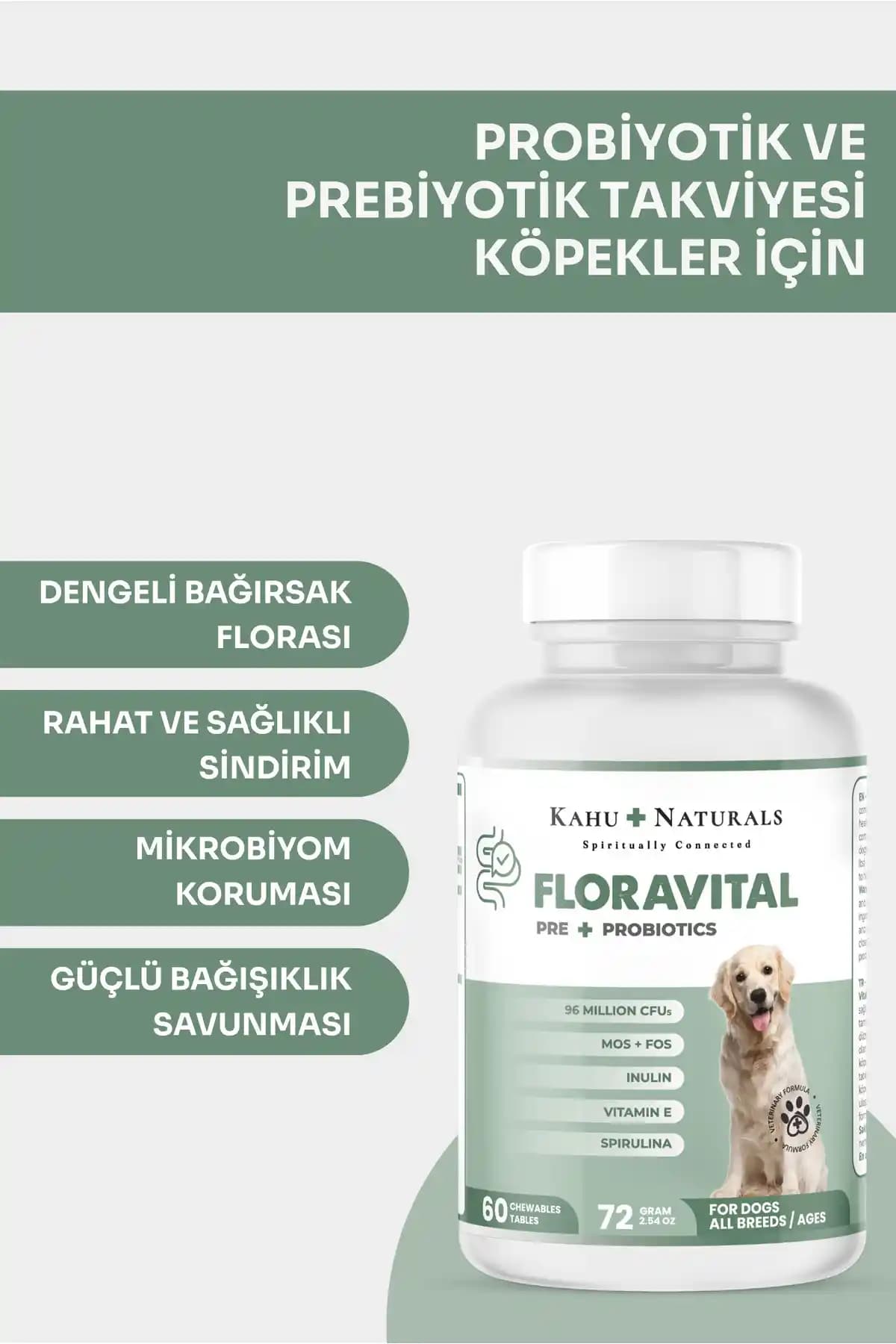 Kahu Naturals Spirulina İçerikli Probiyotik ve Prebiyotik Takviyesi Köpek Sağlığını Destekler