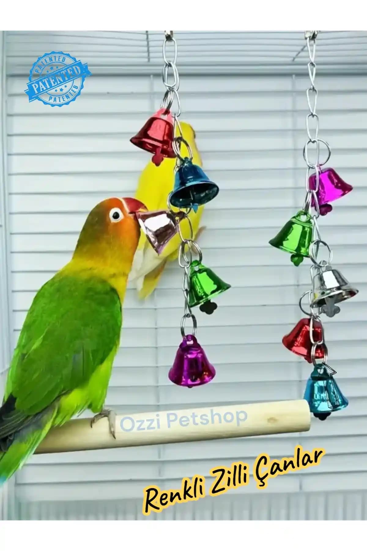 Ozzipetshop Kuş Papağan Zilli Oyuncak Renkli ve Dayanıklı Kafes Oyuncağı